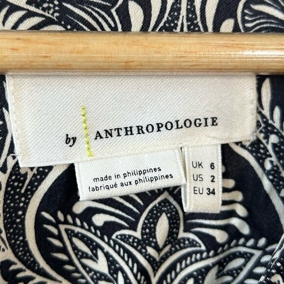 Anthropologie Zadie Black and White Tropical Patterned Satin Jumpsuit Size 2 - Picture 8 of 12
